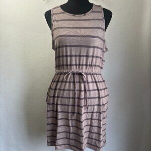 Anthropologie Lili’s Closet dress Womens M Purple Stripe Sleeveless tie at waist